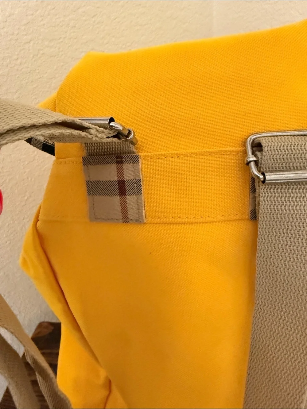 Burberrys Vintage Fragrances Canvas Backpack – Bright Yellow Nova Check Trim